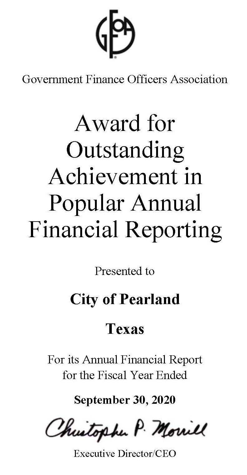 Award -  FY21 PAFR Pearland TX