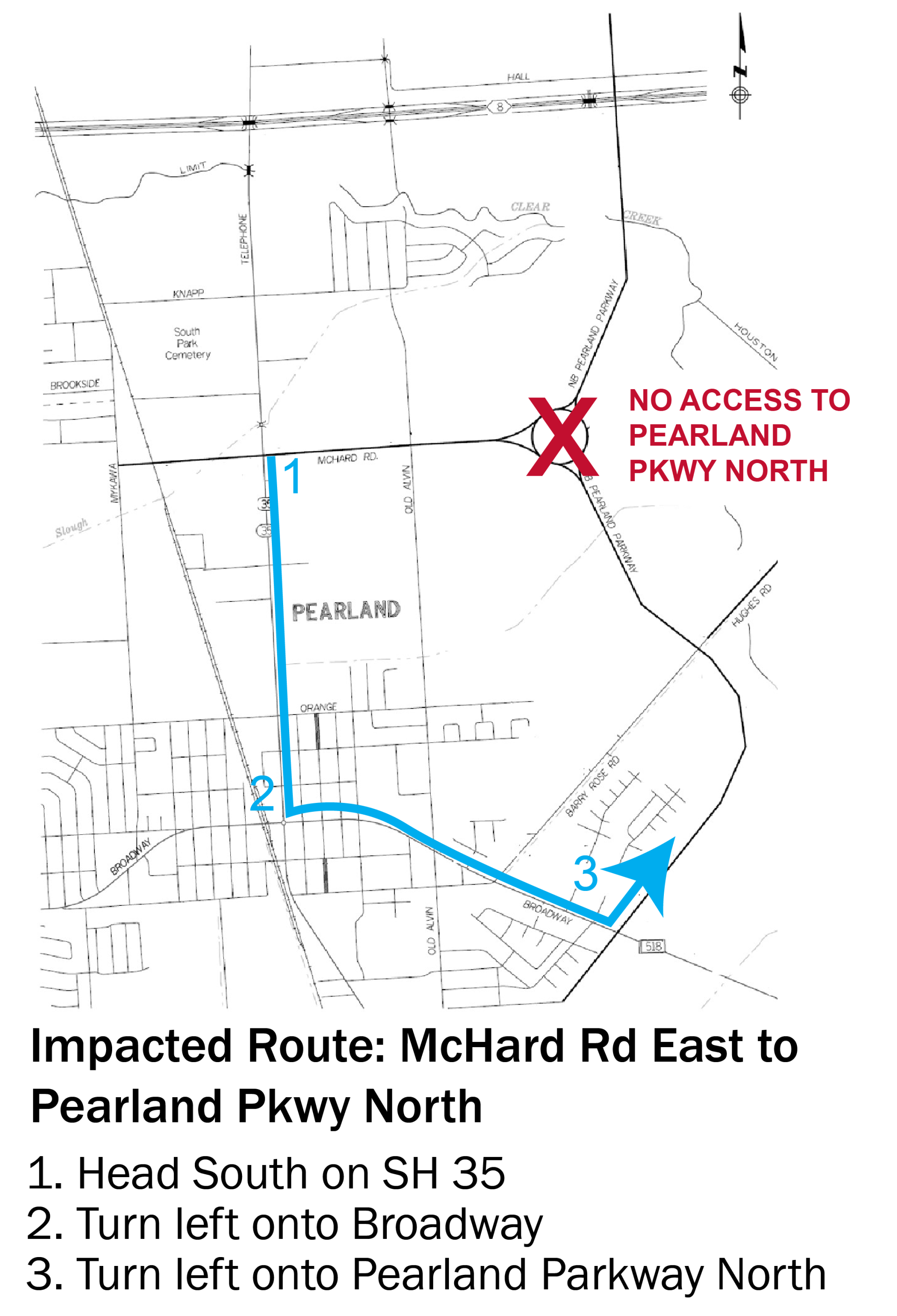 Traffic Circle Alternate Routes_MchHard E to Pearland Pkwy N