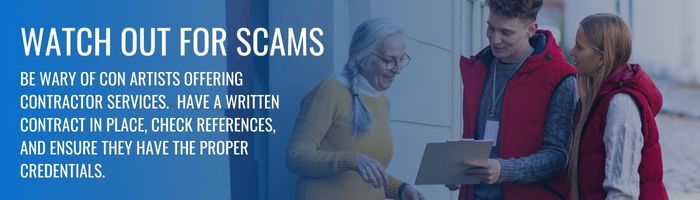 graphic - watch out for scams. be wary of con artists